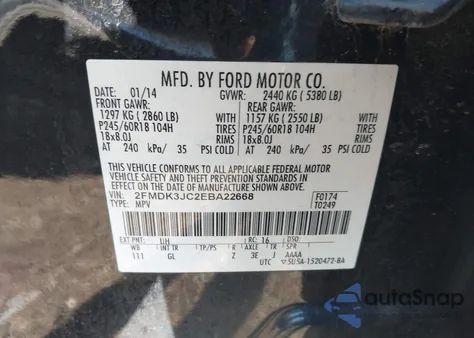 2014 Ford Edge Sel from USA, damaged, VIN 2FMDK3JC2EBA22668